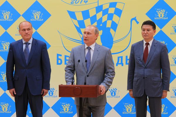 Andrey Filatov, Vladimir Putin and Kirsan Ilyumzhinov, Dagomys 2014