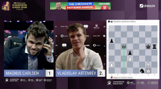 Владислав Артемьев обыграл Магнуса Карлсена в финале Meltwater Champions Chess Tour